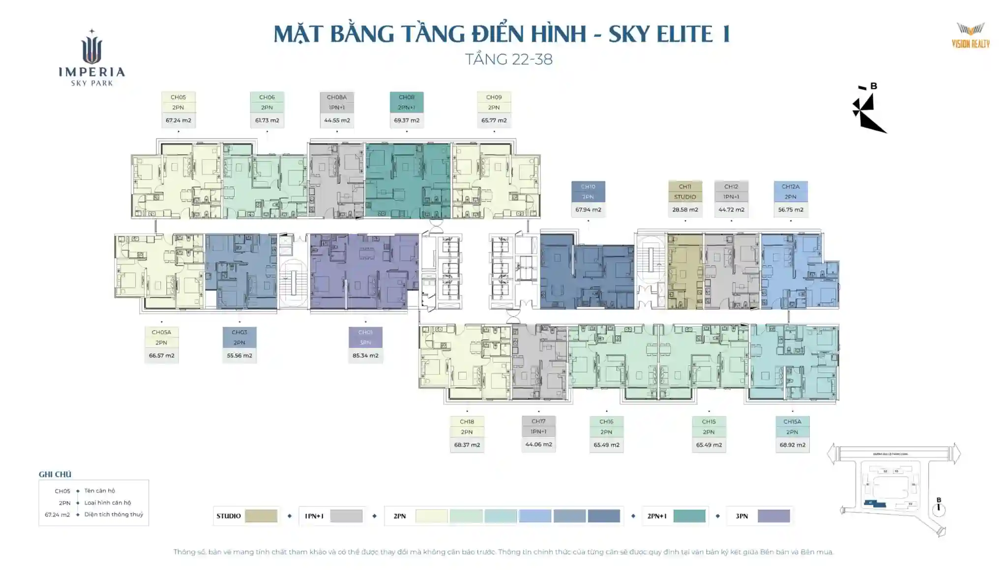 Mặt bằng tầng 22-38 tòa Sky Elite 1 Imperia Sky Park Nam An Khánh