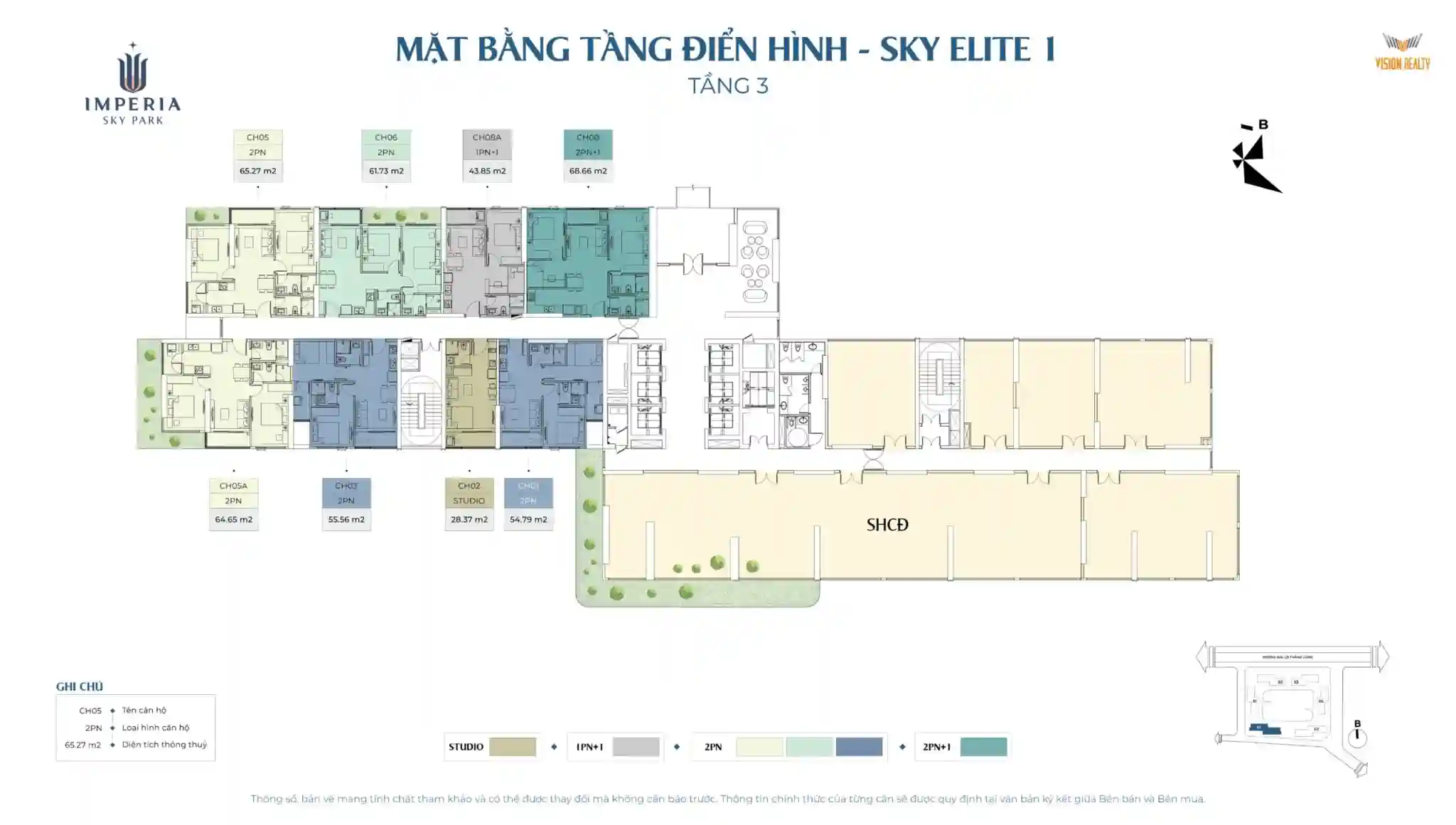 Mặt bằng tầng 3 tòa Sky Elite 1 Imperia Sky Park Nam An Khánh