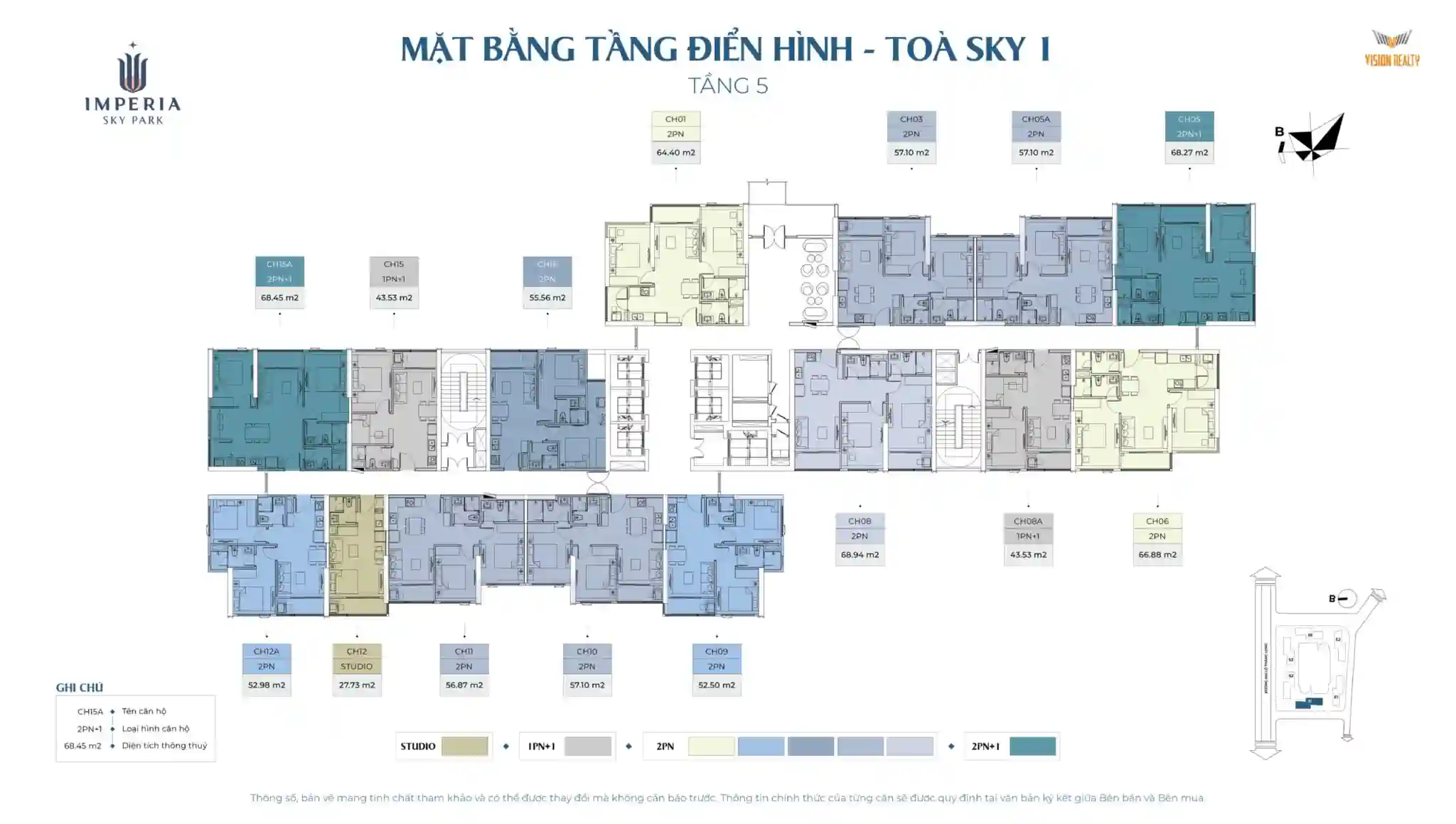 Mặt bằng tầng 5 tòa Sky 1 Imperia Sky Park Nam An Khánh