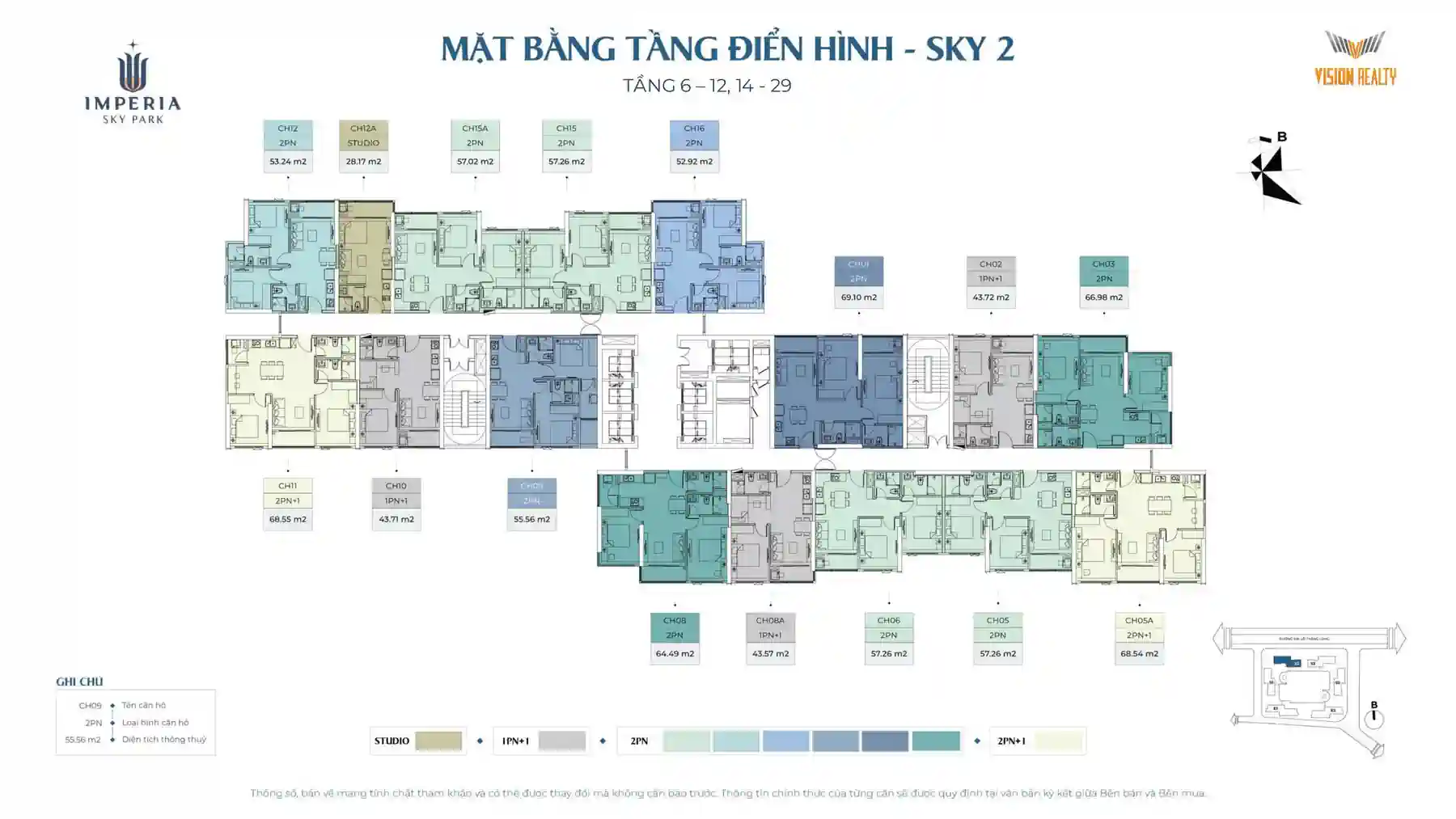Mặt bằng tầng 6-12 và 14-29 tòa Sky 2 Imperia Sky Park Nam An Khánh