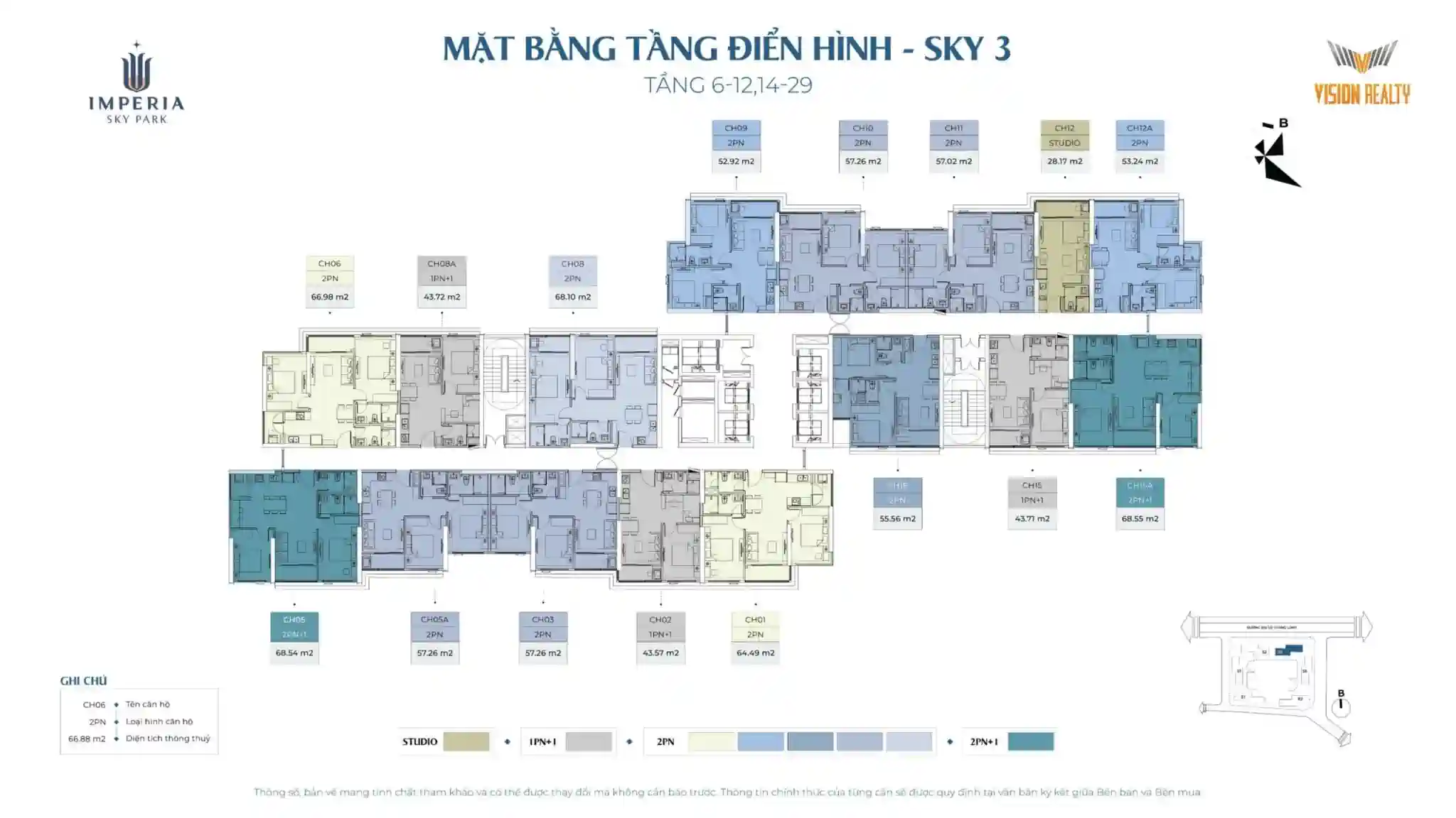 Mặt bằng tầng 6-12 và 14-29 tòa Sky 3 Imperia Sky Park Nam An Khánh