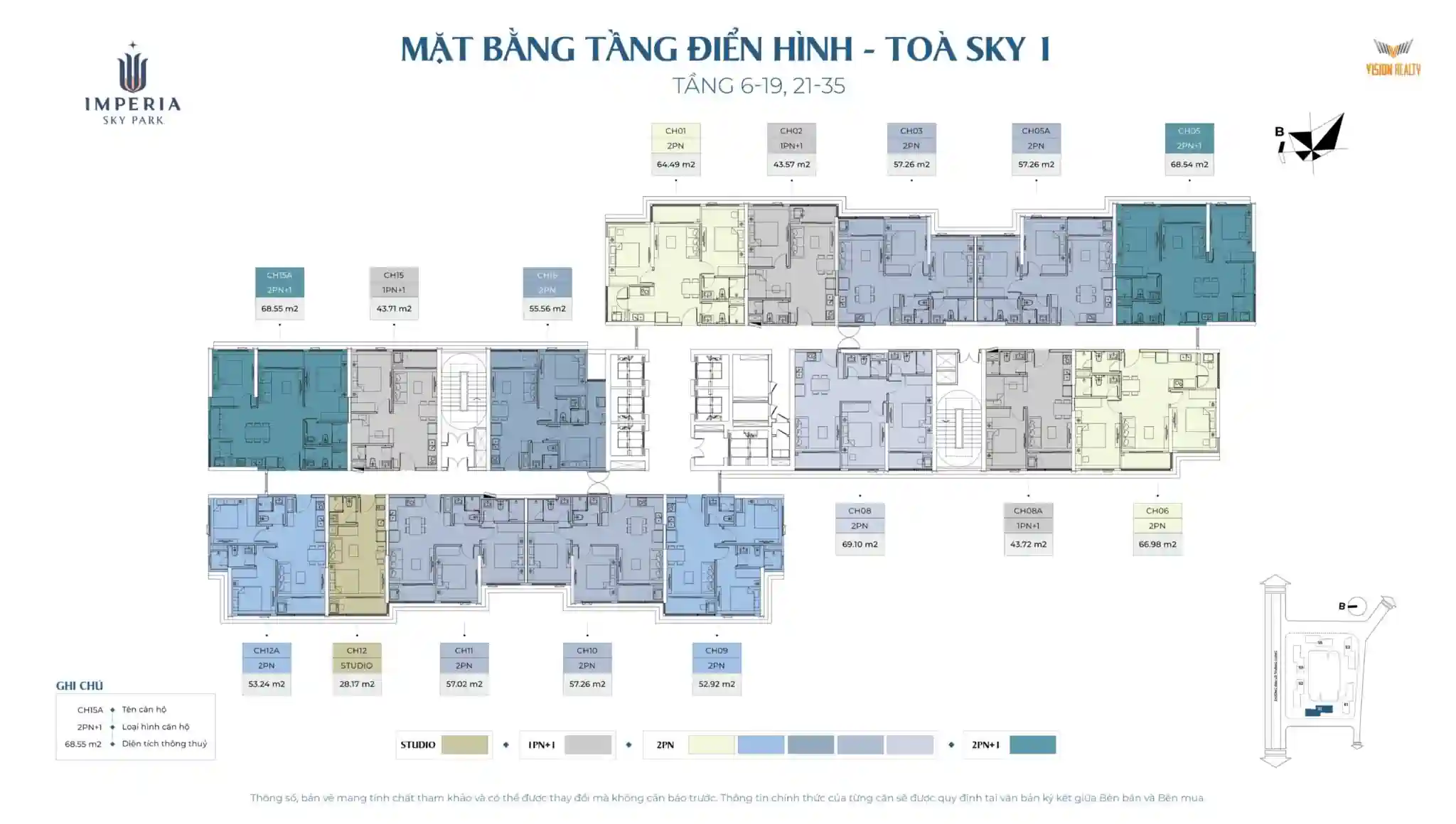 Mặt bằng tầng 6-19 và 21-35 tòa Sky 1 Imperia Sky Park Nam An Khánh