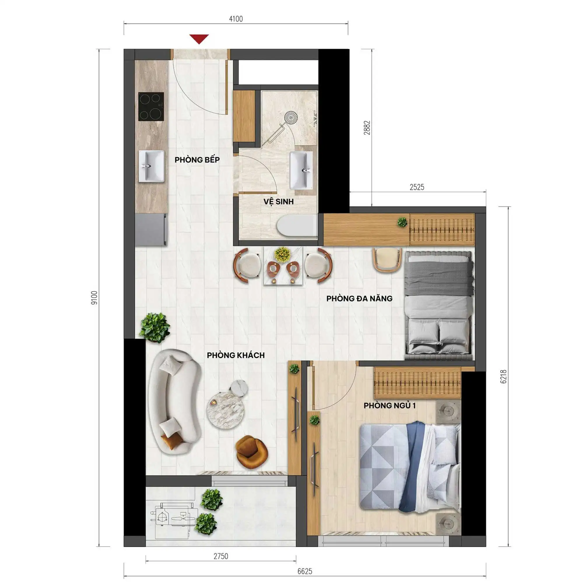 Thiết kế căn 1 ngủ dự án Sun Grand City Quảng An